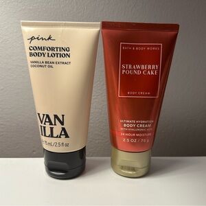 PINK Vanilla Body Lotion + Bath & Body Works Strawberry Pound Cake Body Cream